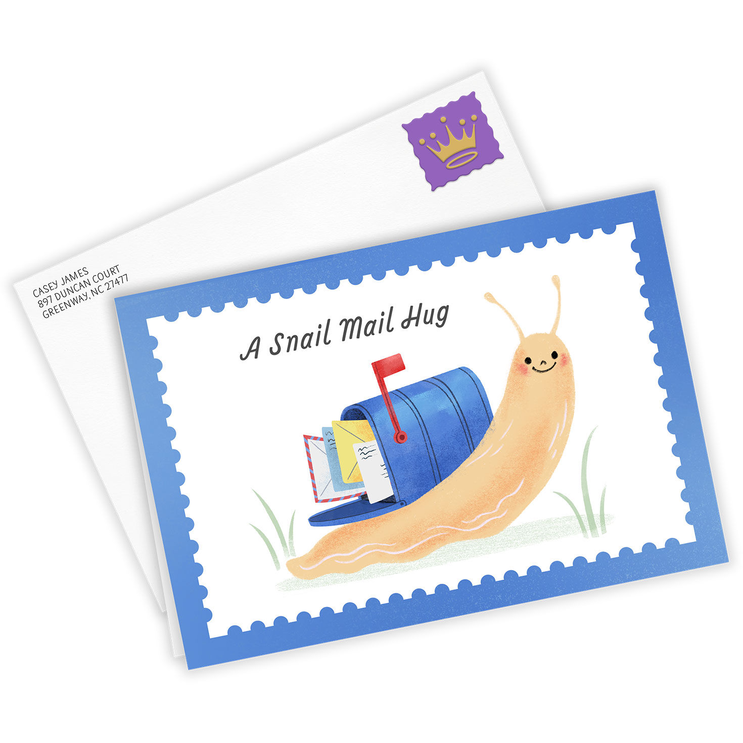 Snail Mailbox Personalized Thinking of You Card Card Front with Envelope image number 2