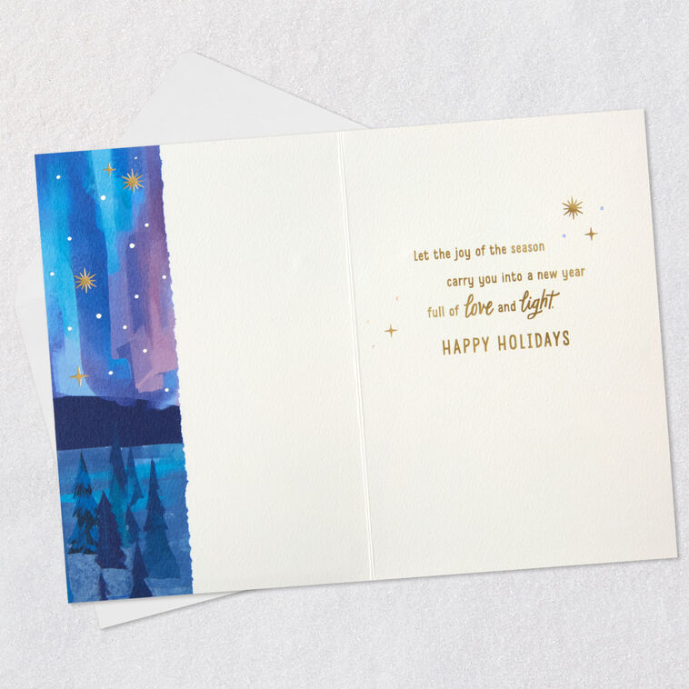 Northern Lights Watercolor Christmas Card Open card with envelope image number 3