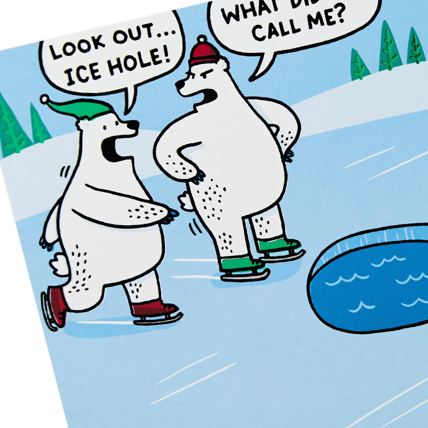 Ice-Skating Polar Bears Funny Christmas Card Card Front Detail image number 4