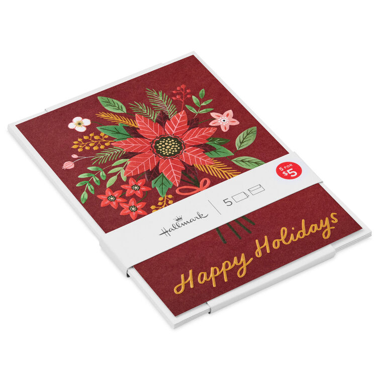 Grateful for You Holiday Florals Packaged Christmas Cards, Set of 5