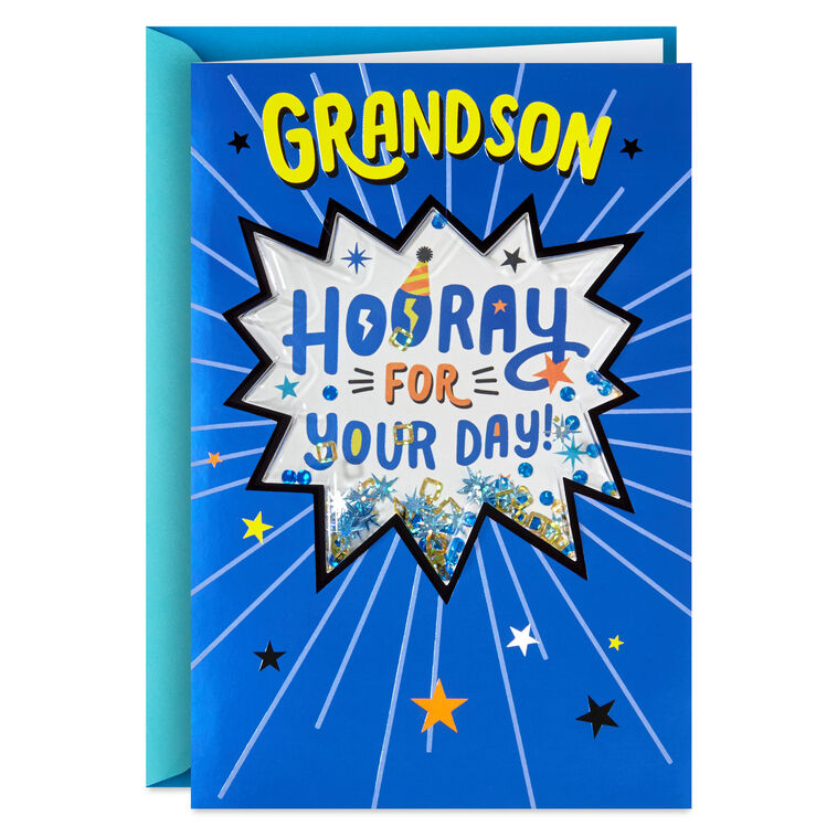 Hooray for Your Day Confetti Shaker Birthday Card for Grandson