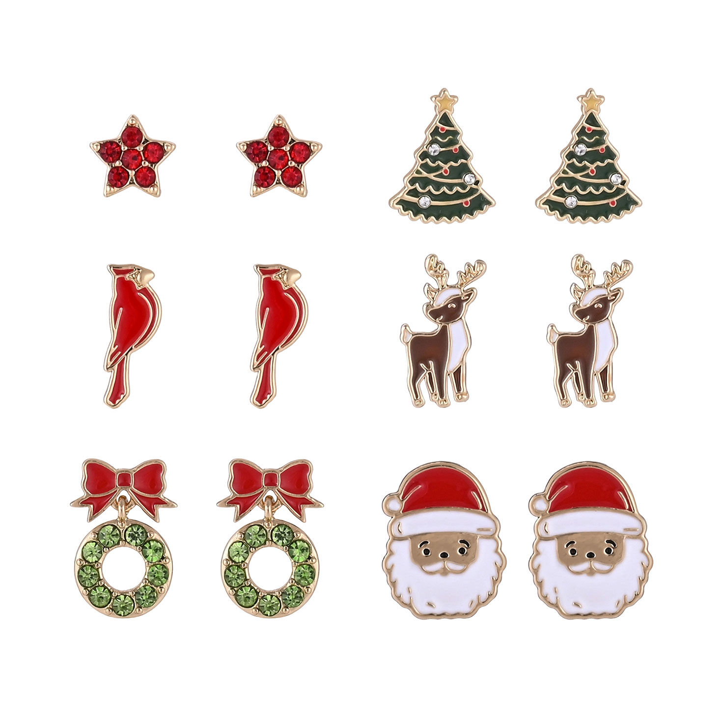 6-pair Christmas Earring Set - Santa front image number 3