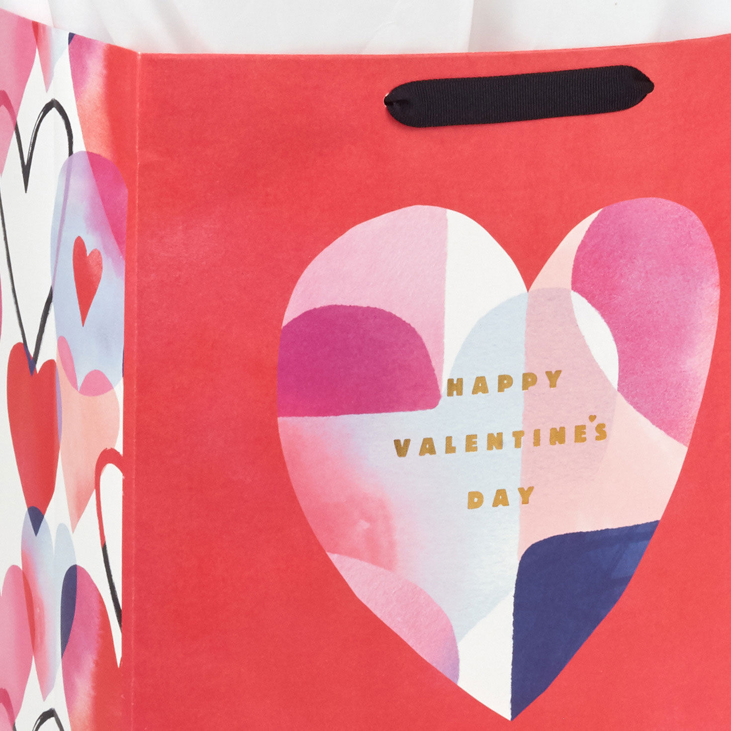 13" Abstract Heart on Red Large Valentine's Day Gift Bag With Tissue Paper, , large image number 4