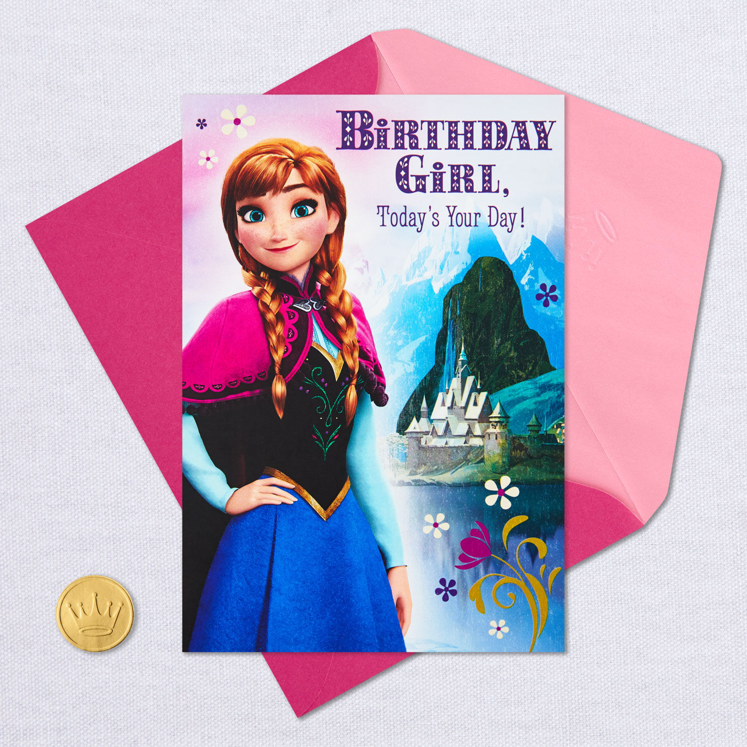 Disney Frozen Anna Birthday Card for Her With Stickers Card Front with Envelope and Gold Seal image number 6