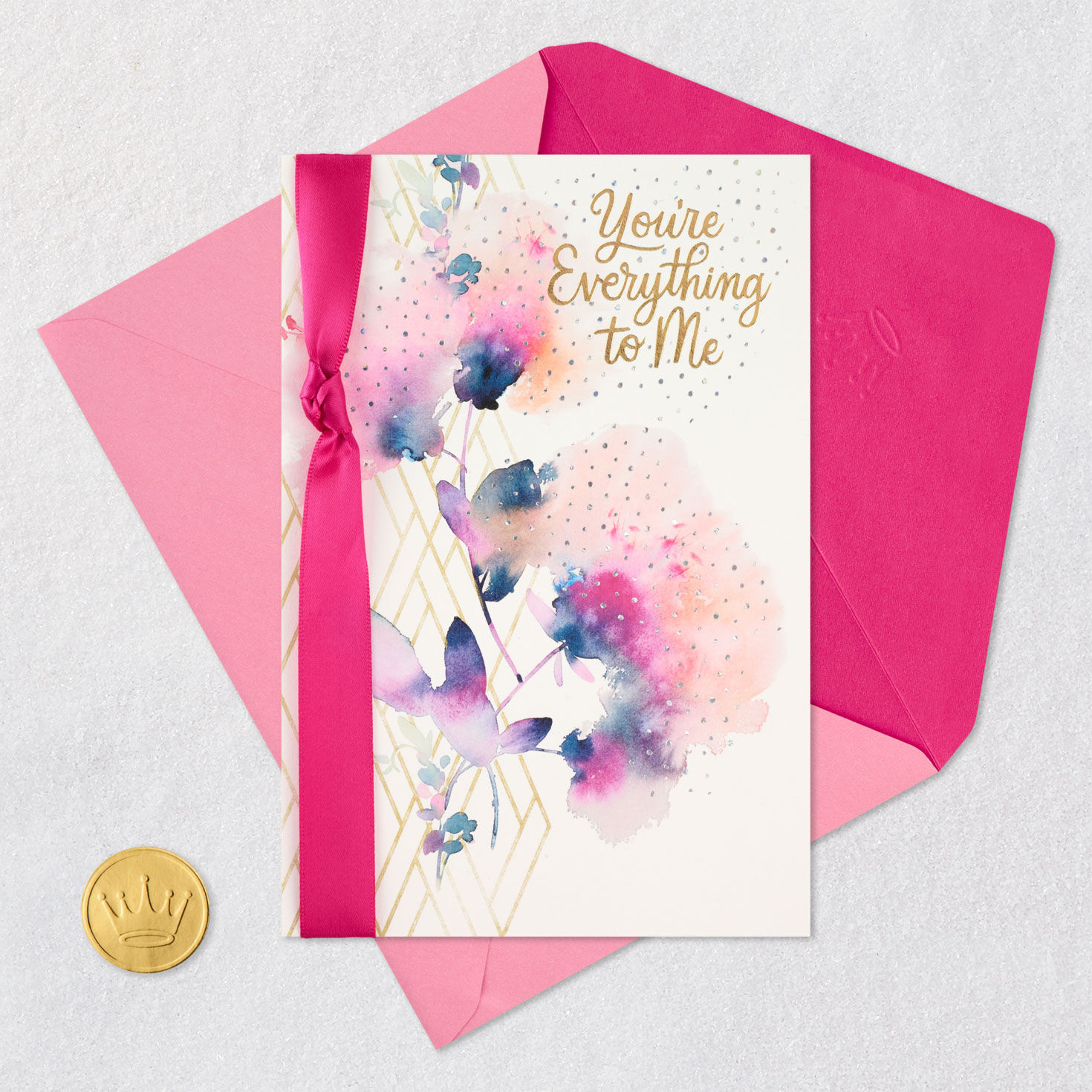 Watercolor Flowers Wife Mother's Day Card Card Front with Envelope and Gold Seal image number 6