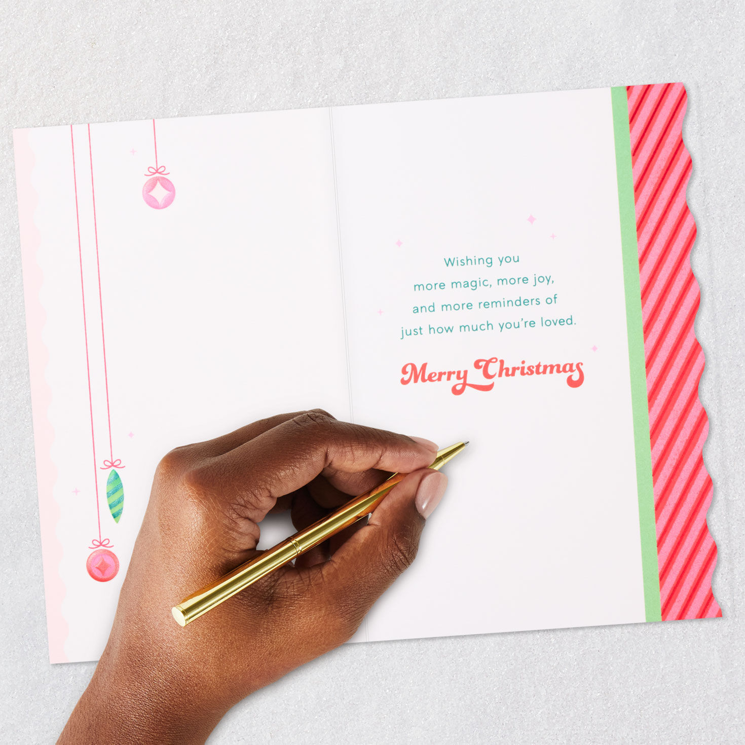 Pink Red Green Stacked Gifts Christmas Card Signing card image number 6