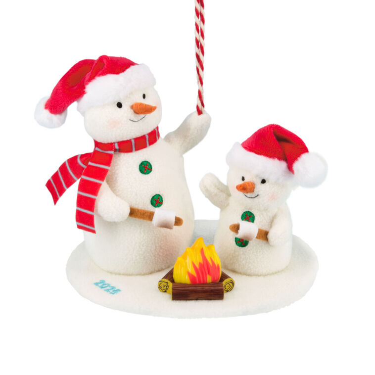 Roasting Marshmallows Snowmen 2025 Fabric Hallmark Ornament