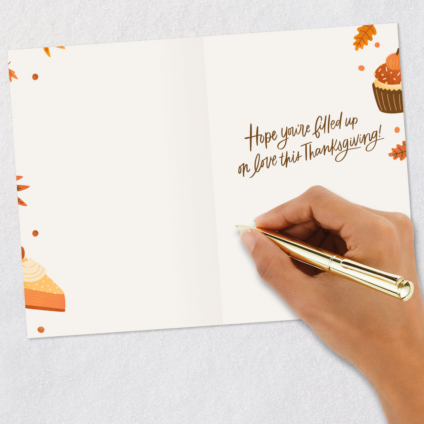 Orange Coffee Mugs and Leaves Grandson and Wife Thanksgiving Card Signing card image number 6
