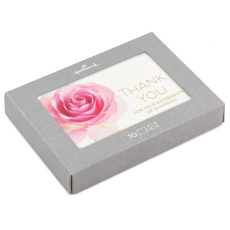 Pink Rose Boxed Blank Sympathy Thank-You Notes, Pack of 10
