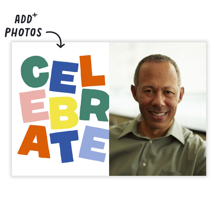 Colored Block Letters Celebrate Personalized Card Card Front indicating personalization image number 2