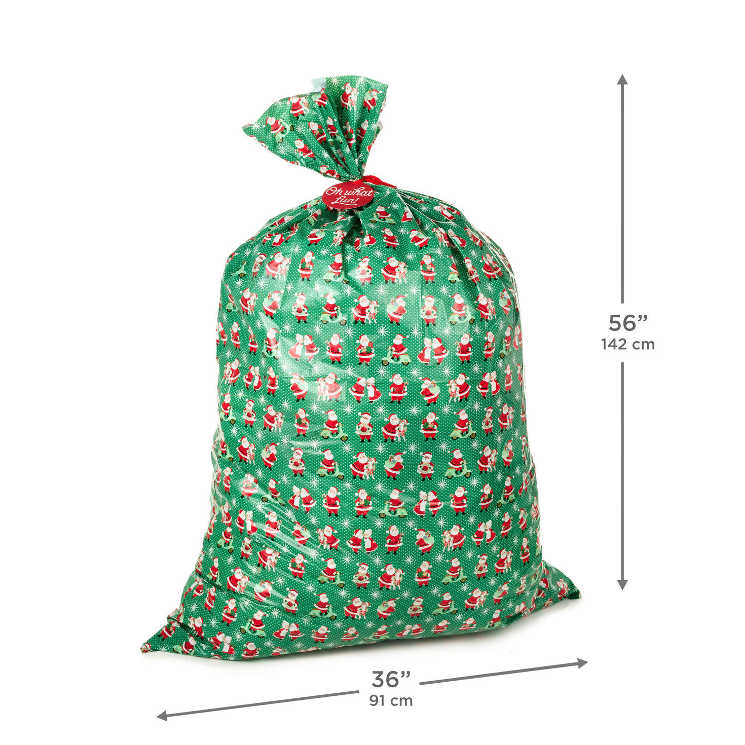 Retro Santa on Green Giant Plastic Holiday Gift Bag measurement image number 4