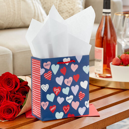 6.5" Colorful Hearts Small Valentine's Day Gift Bag With Tissue Paper, 