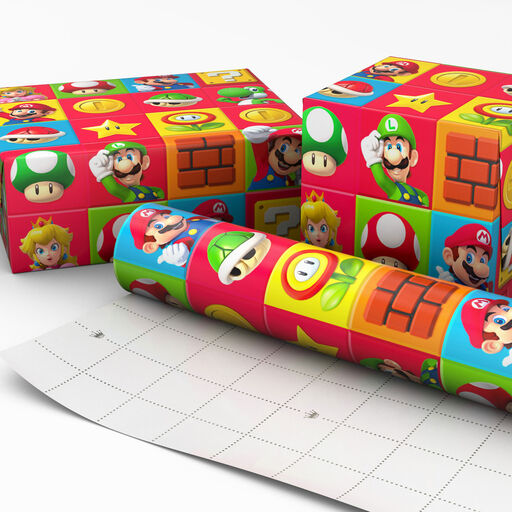 Super Mario™ on Colorful Squares Wrapping Paper, 17.5 sq. ft., 