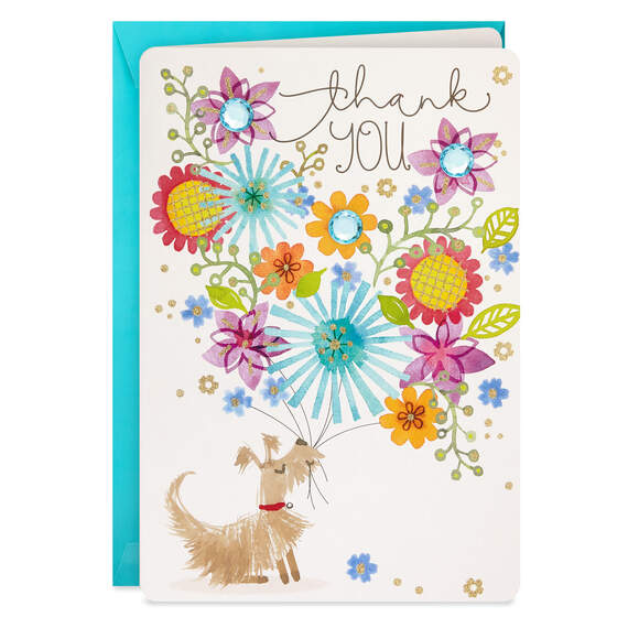 16" Dog With Flowers Jumbo Thank-You Card, , large image number 1