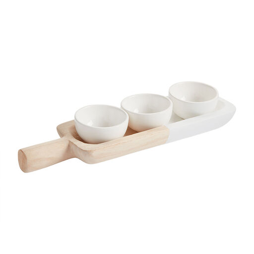 Mud Pie Paddle Serving Tray and Dip Bowls, Set of 4, 