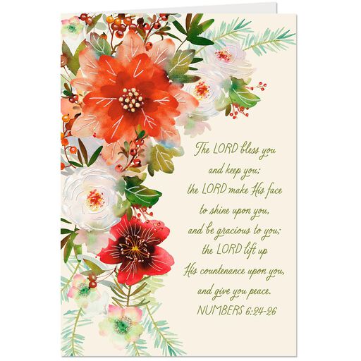 Floral Bouquet With Glitter Religious Christmas Card, ...