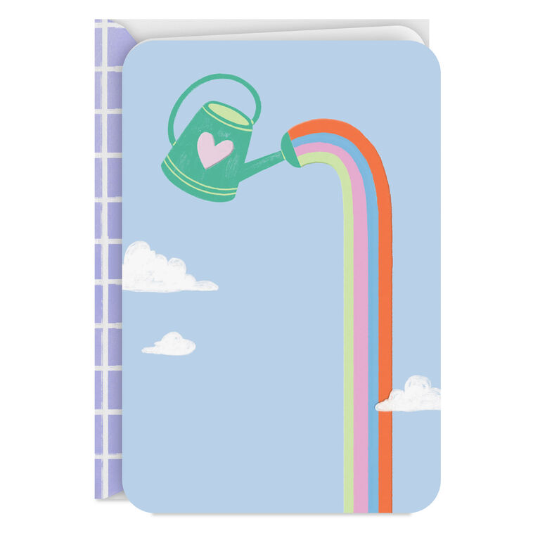 Watering Can With Rainbow Blank Card