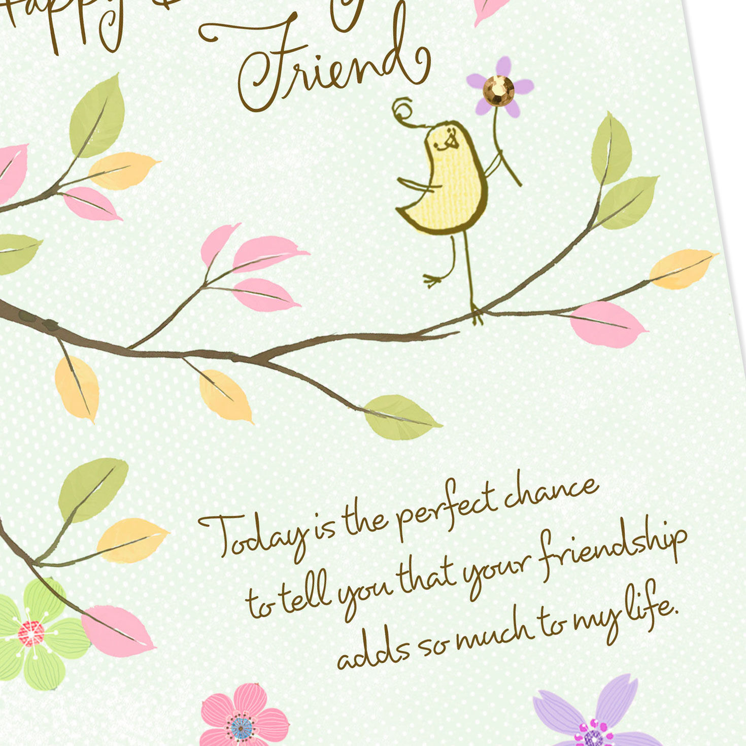 Flowers and Branch Green Birthday Card for Friend Card Front Detail image number 5