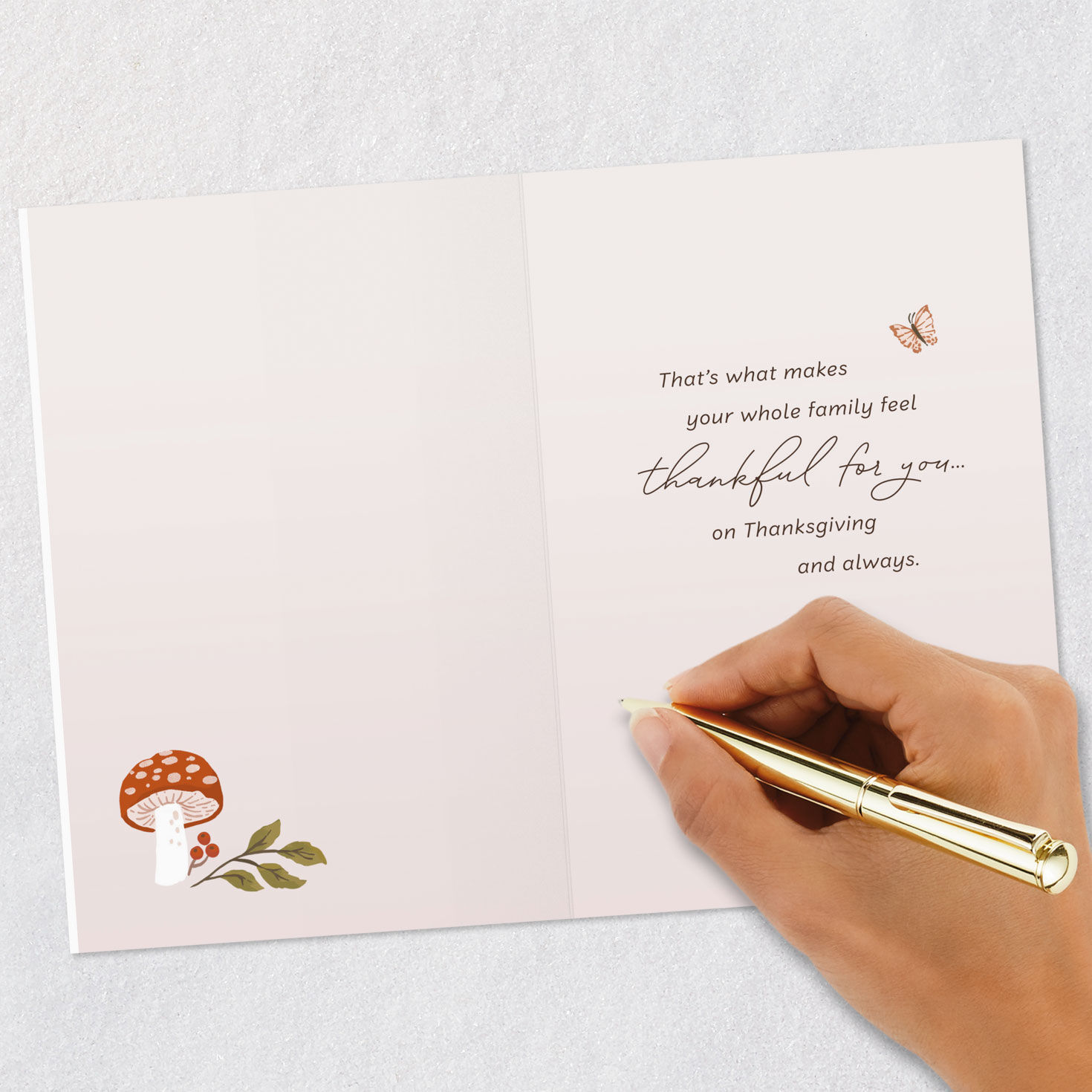 Mushrooms and Leaves Thanksgiving Card for Granddaughter Signing card image number 6