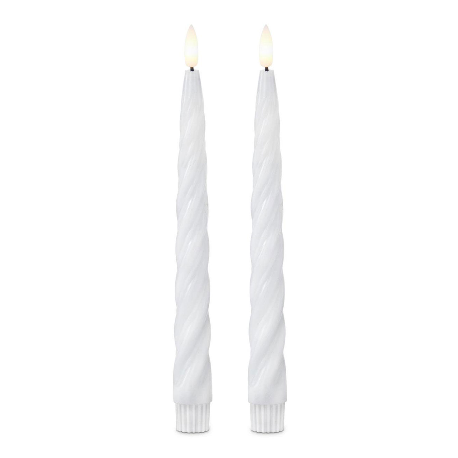 K&K Interiors 9.75-inch White Spiral LED Taper Candles, Set of 2