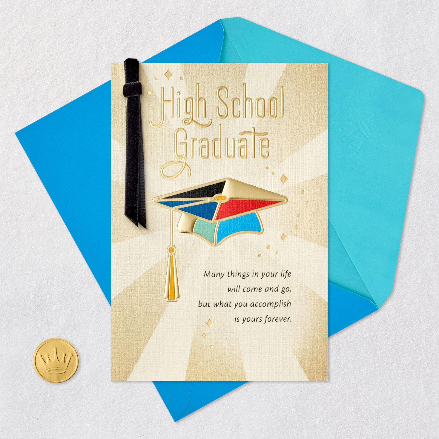 Mortarboard High School Graduation Card card front with envelope and gold seal image number 6
