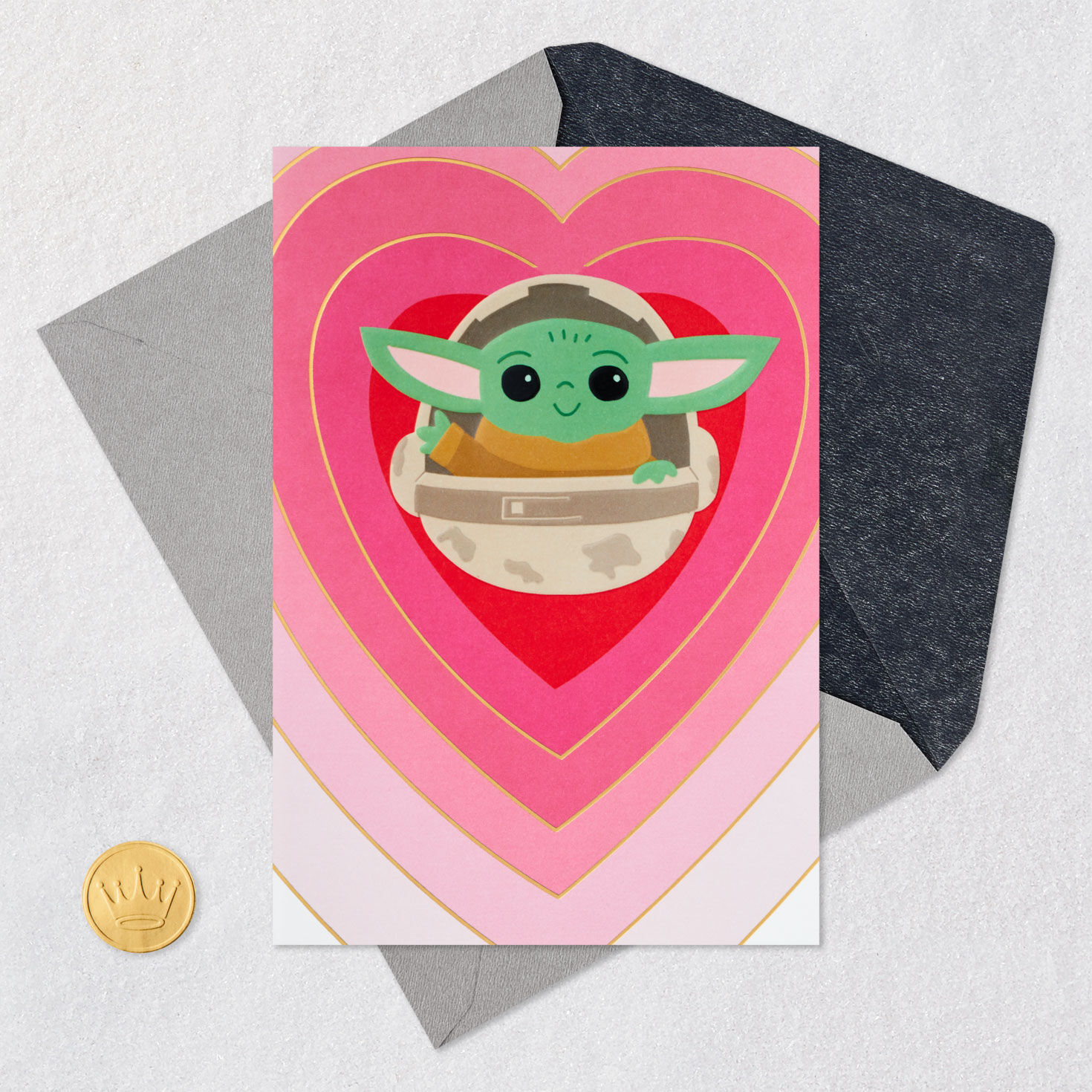 Star Wars: The Mandalorian Grogu Valentine's Day Card Card Front with Envelope and Gold Seal image number 5