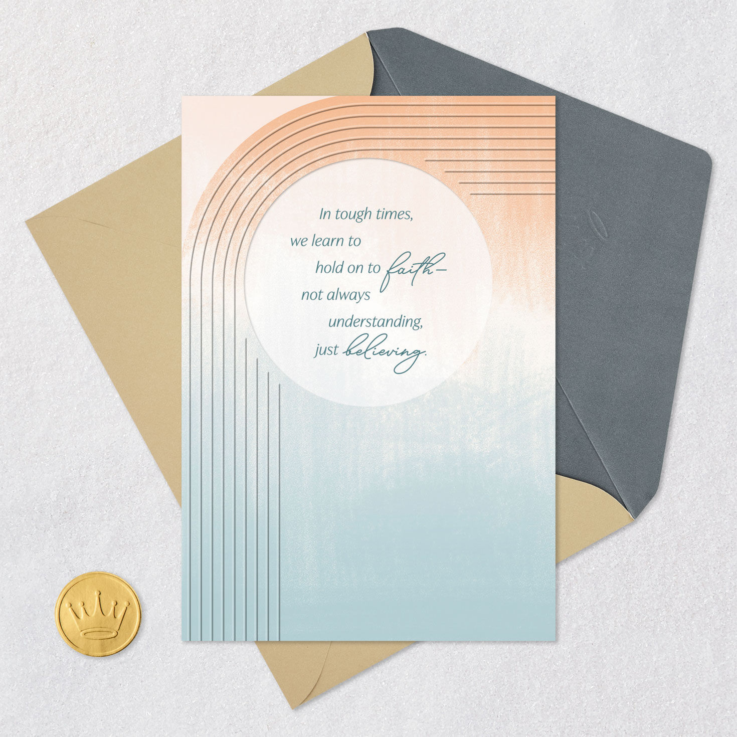 Peach and Blue Waves Encouragement Card Card Front with Envelope and Gold Seal image number 5