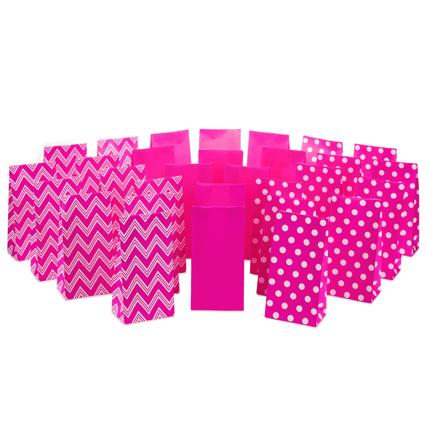 Bulk Pack of Hot Pink Goodie Bags in 3 Patterns grouped in rows image number 5