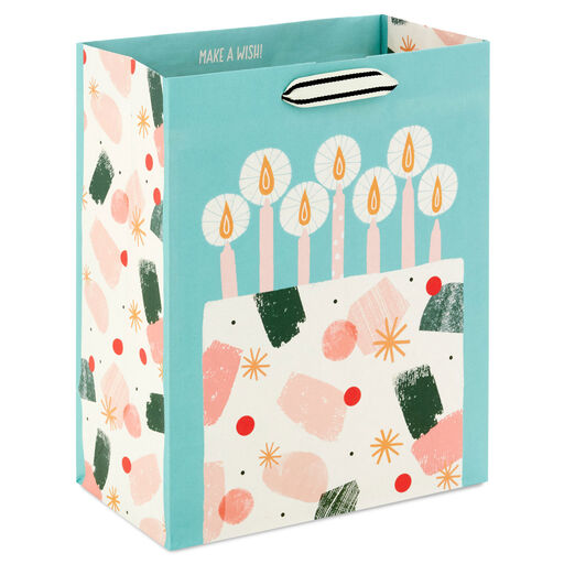 9.6" Modern Birthday Cake on Mint Green Medium Gift Bag, 