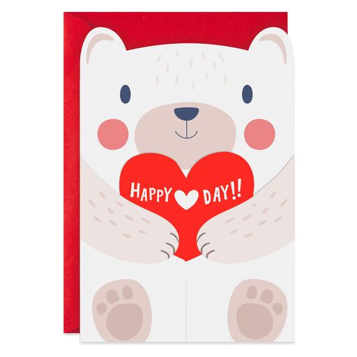 Happy Heart Day Bear Hug Valentine's Day Card, 