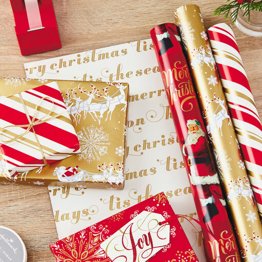 Red and Gold 3-Pack Reversible Christmas Wrapping Paper, 120 sq. ft., 