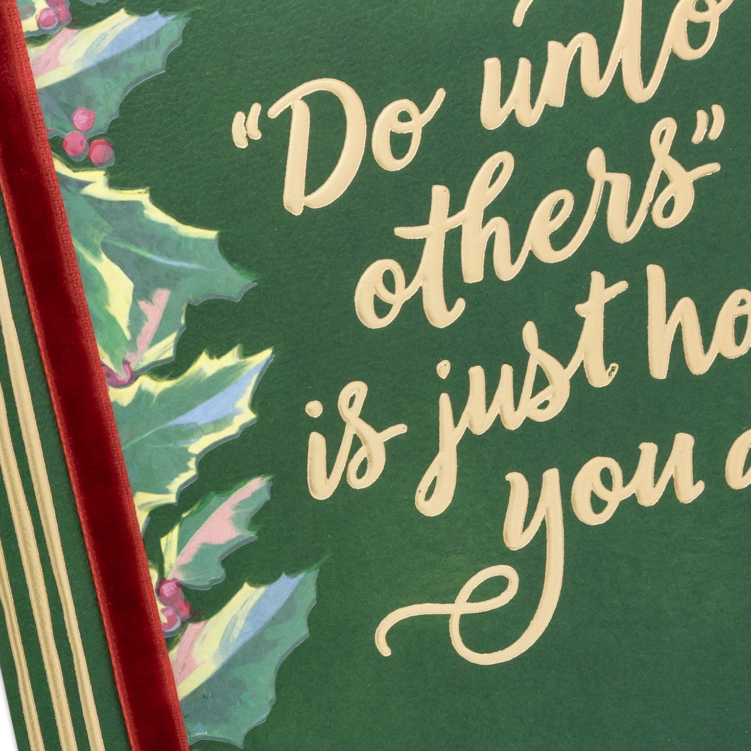 Holly on Green With Red Ribbon Christmas Card Card Front Detail image number 5