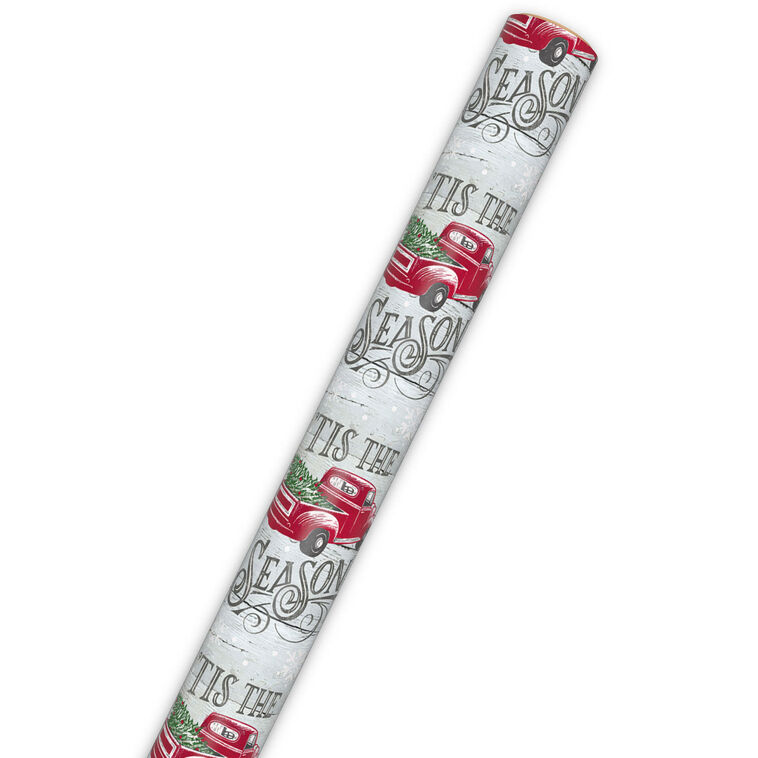 Tis the Season Red Truck Christmas Gift Wrap Roll  image number 6