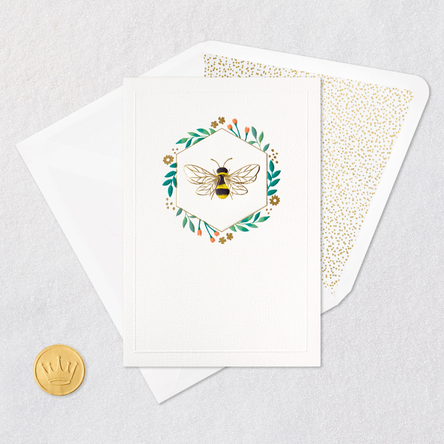 Flowers and Bee Signature Blank Card Card Front with Envelope and Gold Seal image number 5