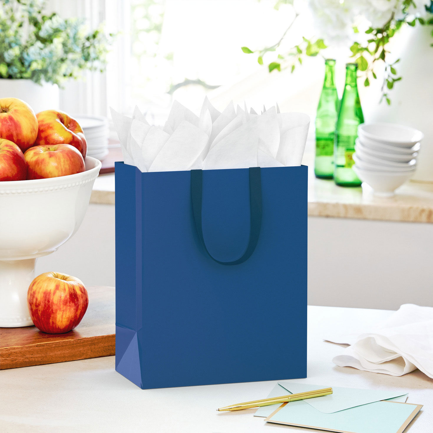 Medium Navy Blue Gift Bag in use image number 2