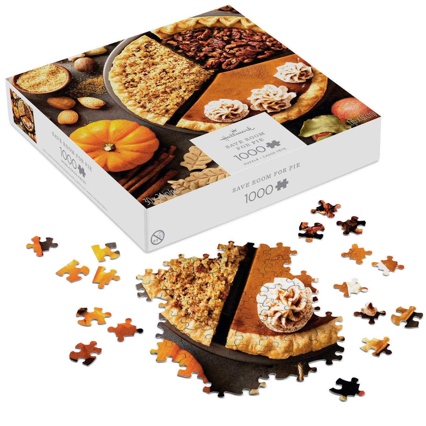 Pumpkin, Pecan, Apple Pie Jigsaw Puzzle package front with partial puzzle image number 2