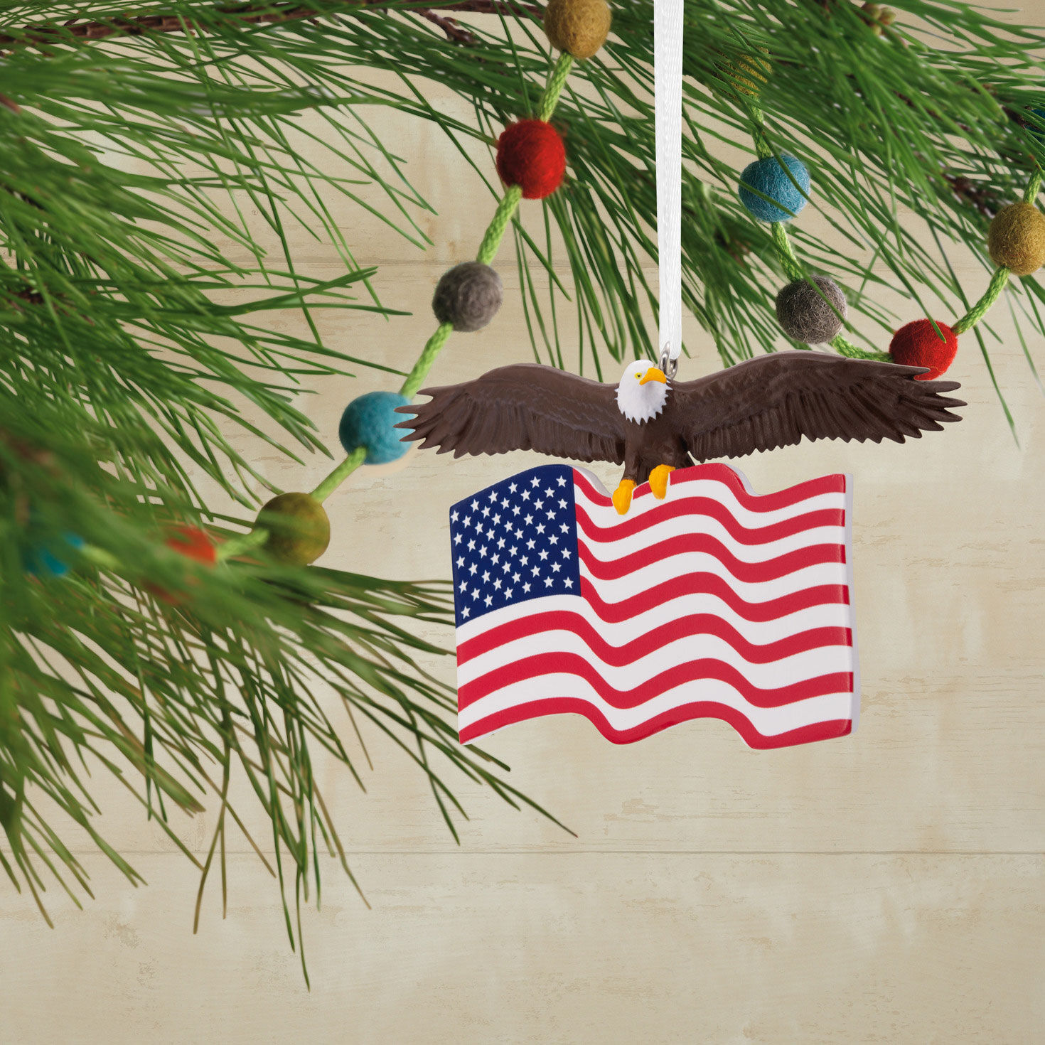 Bald Eagle and Flag Christmas Ornament hanging on tree image number 2