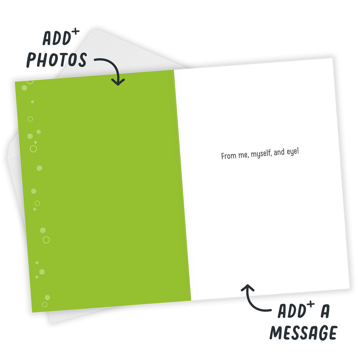 Green Jar of Eyeballs Personalized Halloween Card Open Card with Envelope indicating personalization image number 3