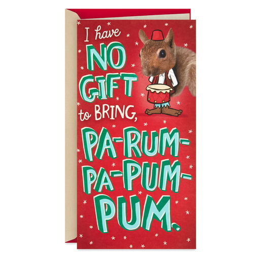 Little Drummer Squirrel Funny Pop-Up Money Holder Christmas Card, 