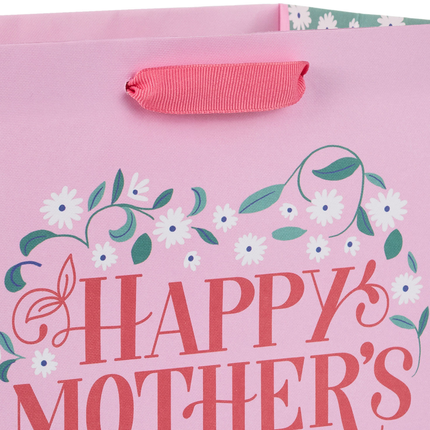 Floral Heart on Pink Medium Mother's Day Gift Bag Handle Detail image number 4