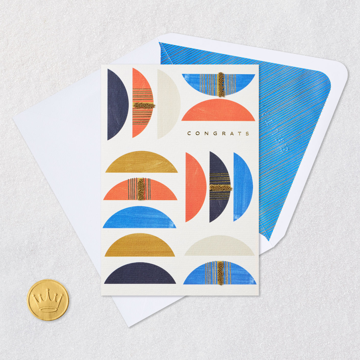 Half Moons in Orange, Blue and Black Congrats Card Card Front with Envelope and Gold Seal image number 5