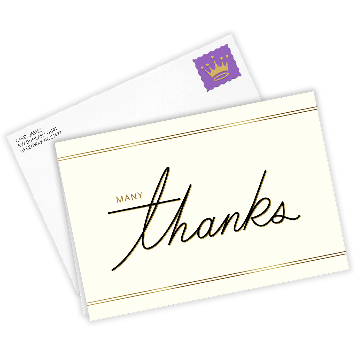Many Thanks Black Gold Personalized Card Card Front with Envelope image number 2