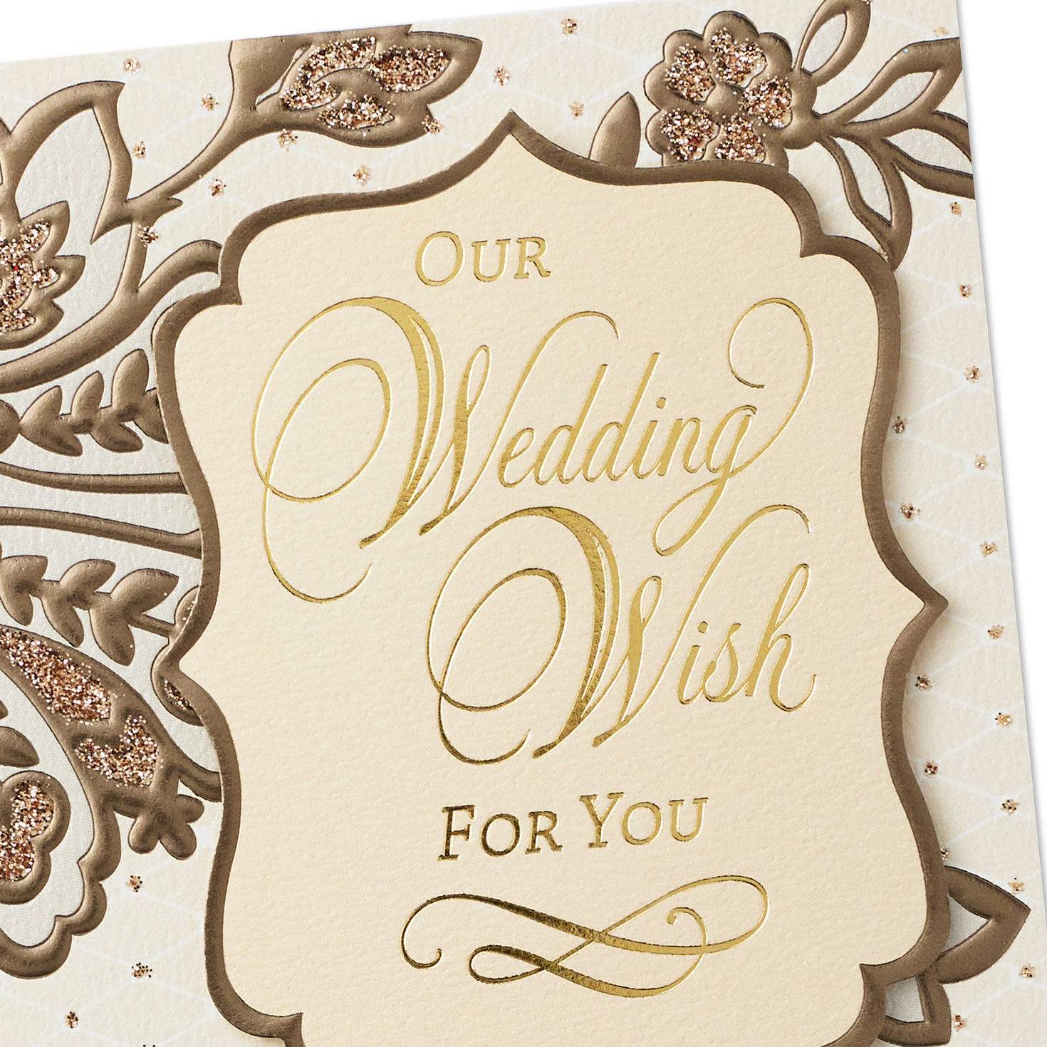 Sparkly Gold Flowers Wedding Card From Us Card Front Detail image number 4