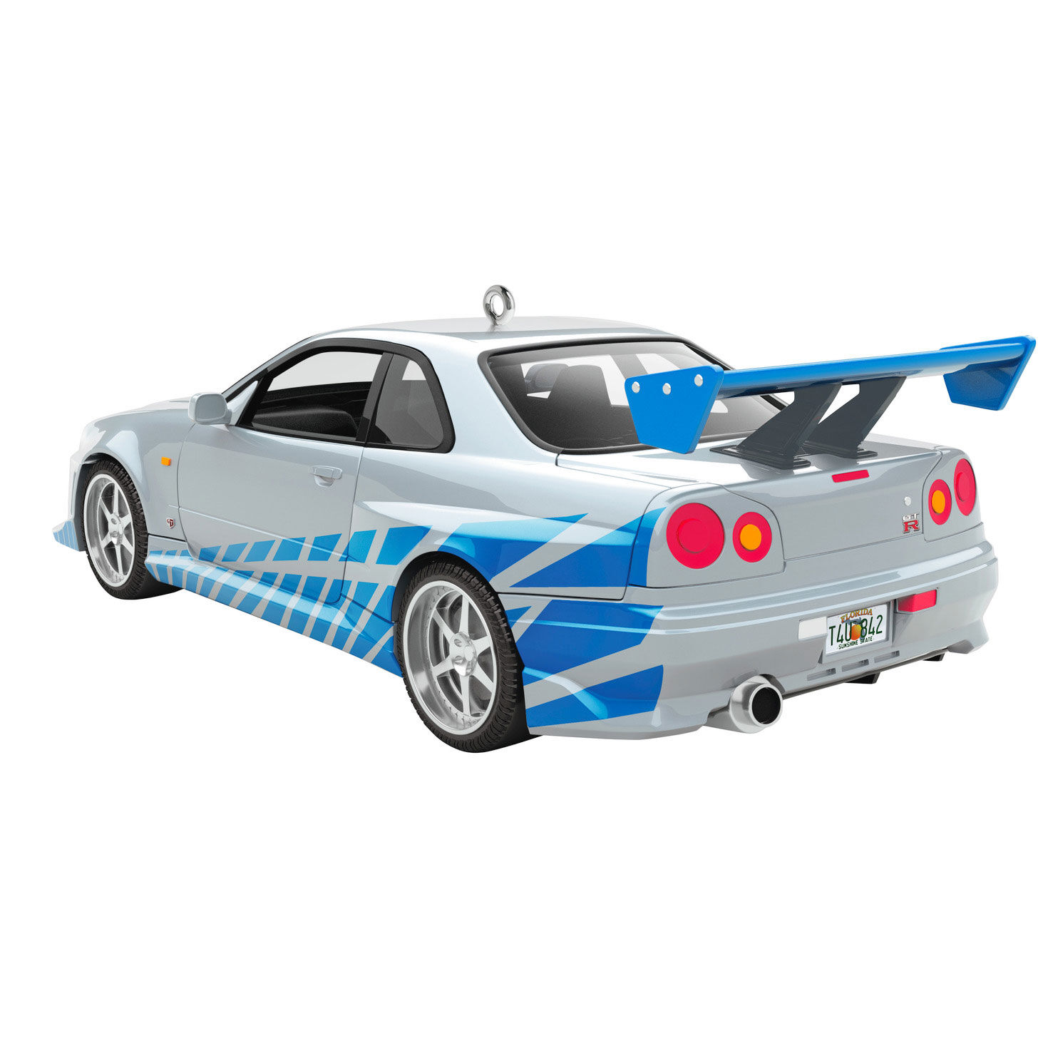 Silver Blue Sports Car Keepsake Ornament Back image number 6