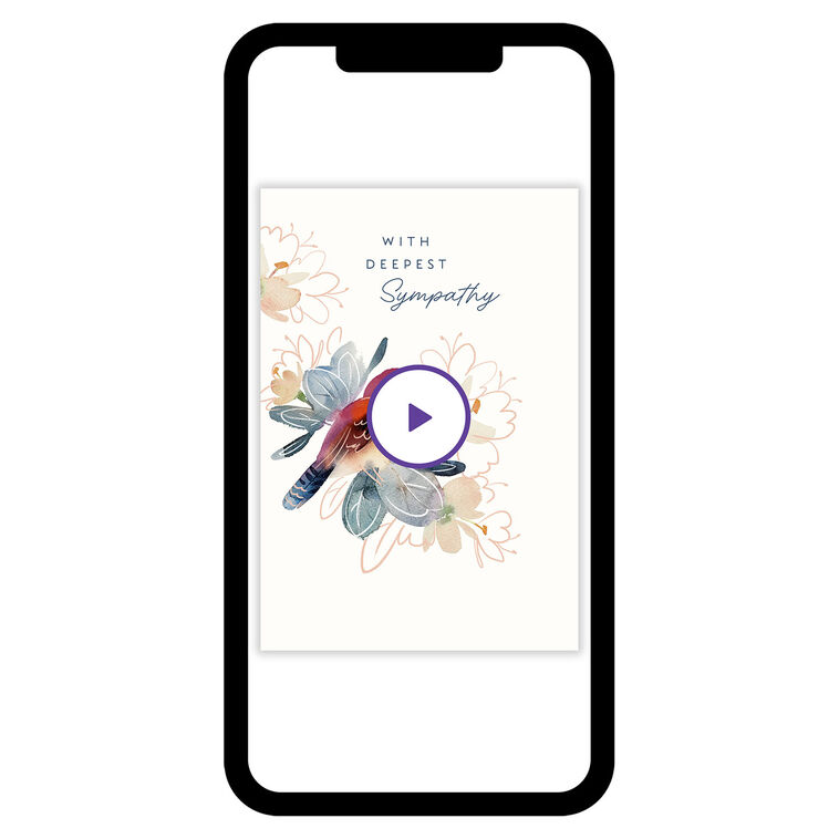 Painted Bird Flowers Personalized Sympathy Card phone with card front image number 1