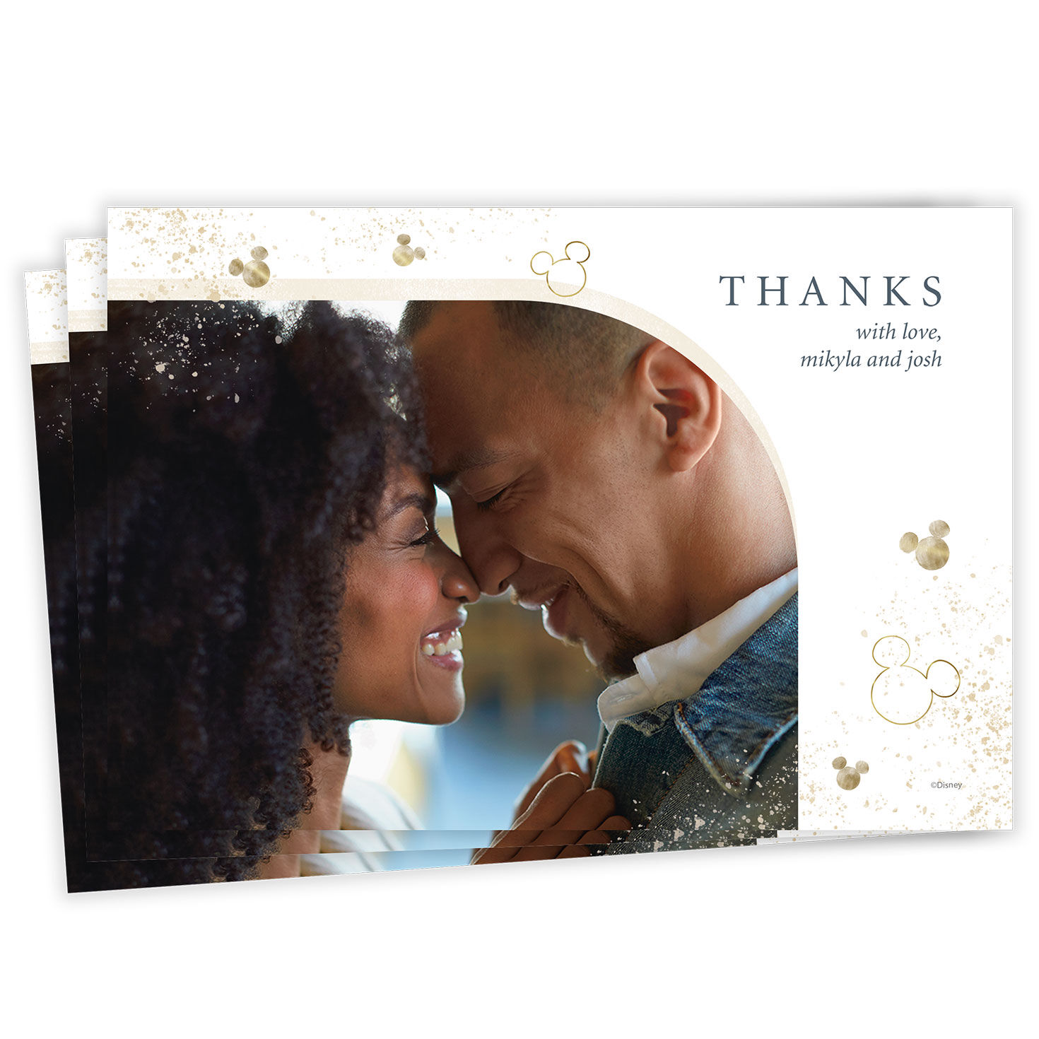 Disney Gold Mickey Icons Flat Wedding Thank You Photo Card