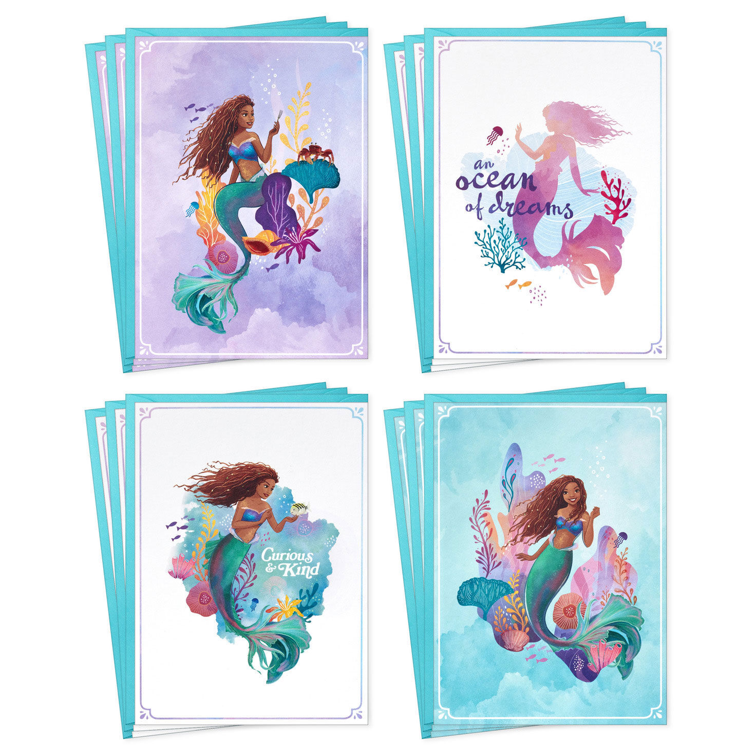Disney The Little Mermaid Ariel Watercolor Scenes Assorted Boxed Note Cards, Pack of 12 for only USD 9.99 | Hallmark