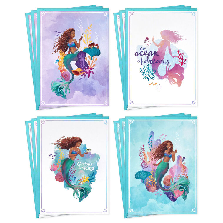Disney The Little Mermaid Ariel Watercolor Scenes Assorted Note Cards, Pack of 12