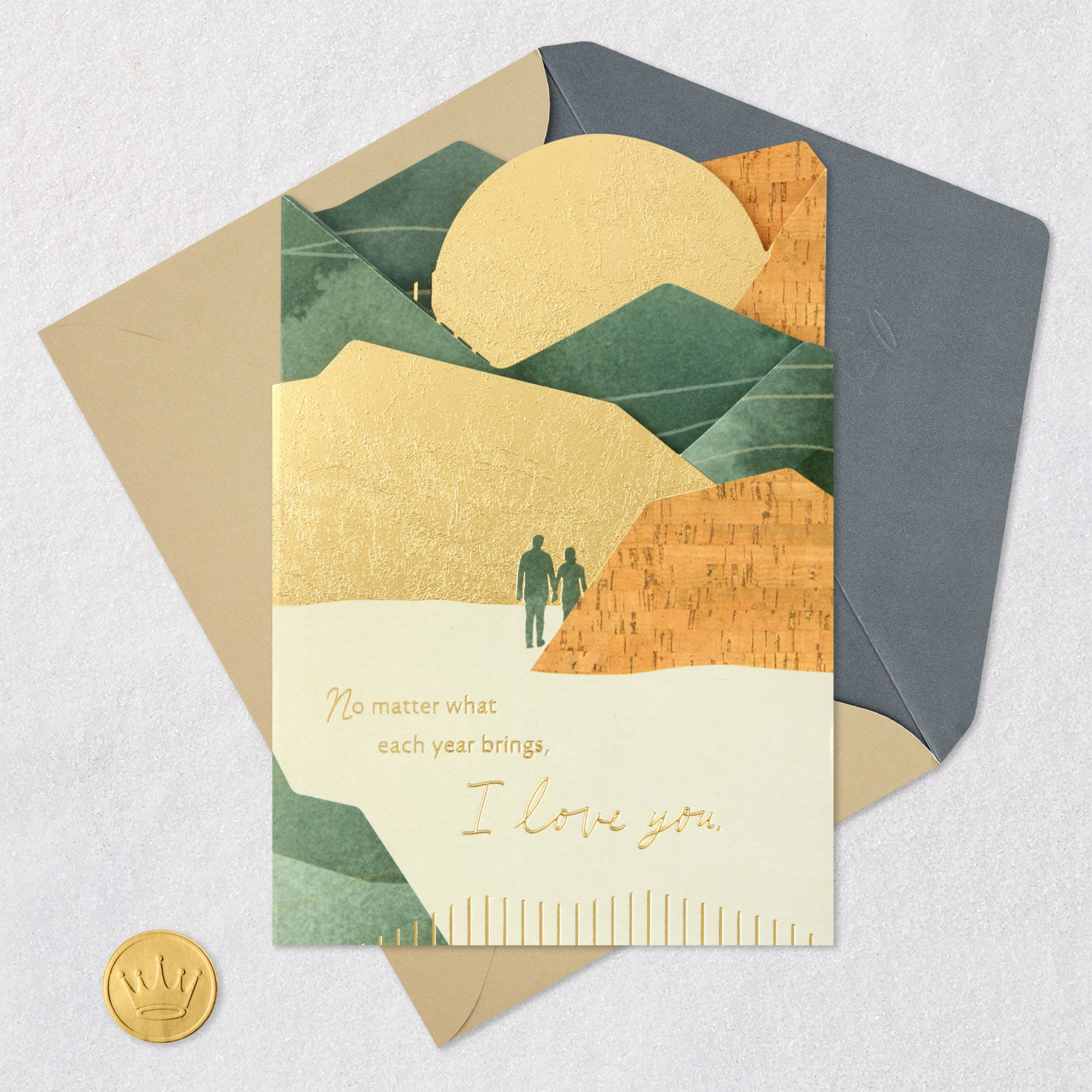 Abstract Mountain Range Romantic Birthday Card Card Front with Envelope and Gold Seal image number 11