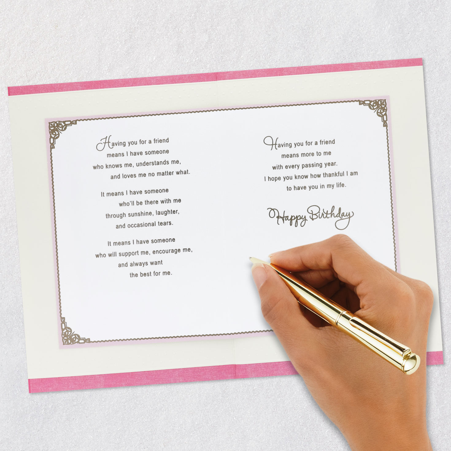 Pink Peony and Lace Frame Birthday Card for Friend Signing card image number 7